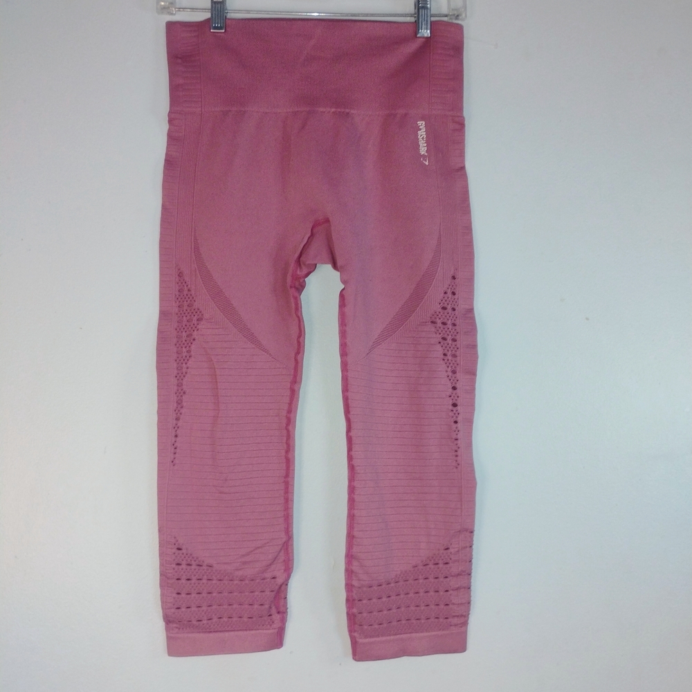 Gymshark Women's Perforate Mid Rise Yoga Workout Compression Leggings Soft Pink